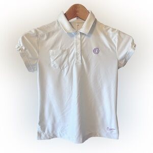 Nike Girls golf Shirt EUC white color with teal dots M 10/12